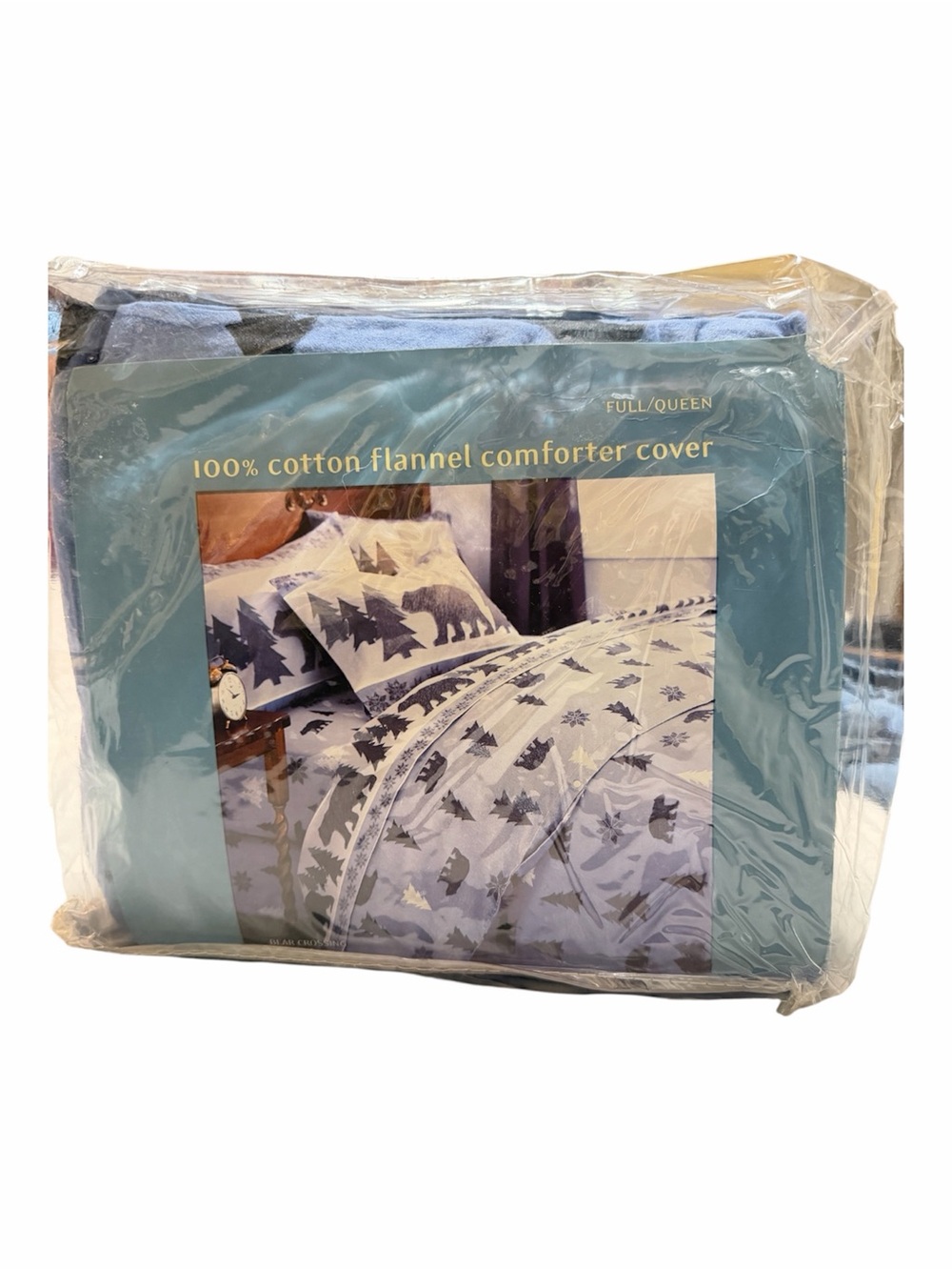 Bear Crossing Cotton Flannel Duvet Cover Full Queen Blue Bears 90x90